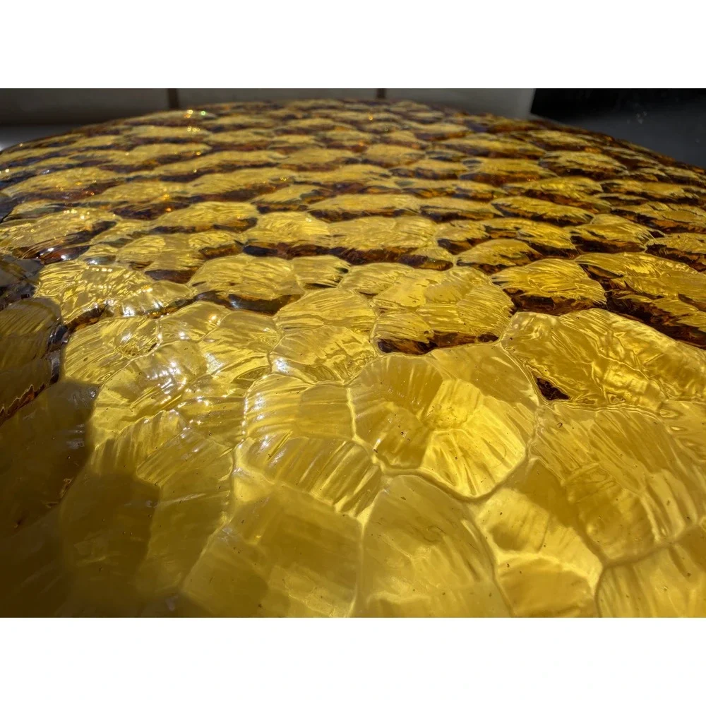 Vtg. Glass Serving Plate Amber Hammered Scalloped MCM Retro Decor